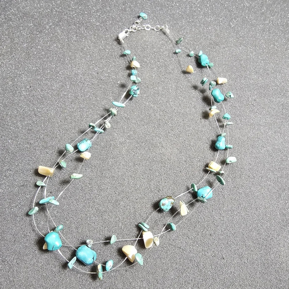 Three Strand Turquoise Nugget Bead Necklace With Sterling Silver Clasp 18 Inch s - Picture 1 of 5